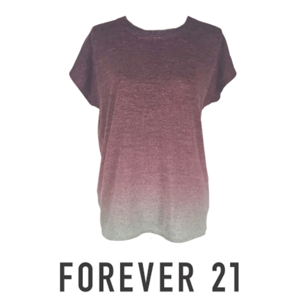 Y2K Retro Forever 21 Ombre Short Sleeve Tshirt Top Soft Fuzzy Gray Purple, M